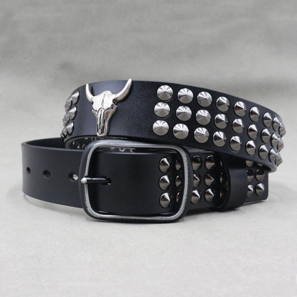 Pure Cowhide Head Accessories Pointy Spike Rivet Belt Men and Women Neutral Punk Style Decoration Performance Belt Pants