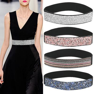 Štrasový elastický široký pásek Flash Diamond Dámský univerzální pás Módní elastický pásek