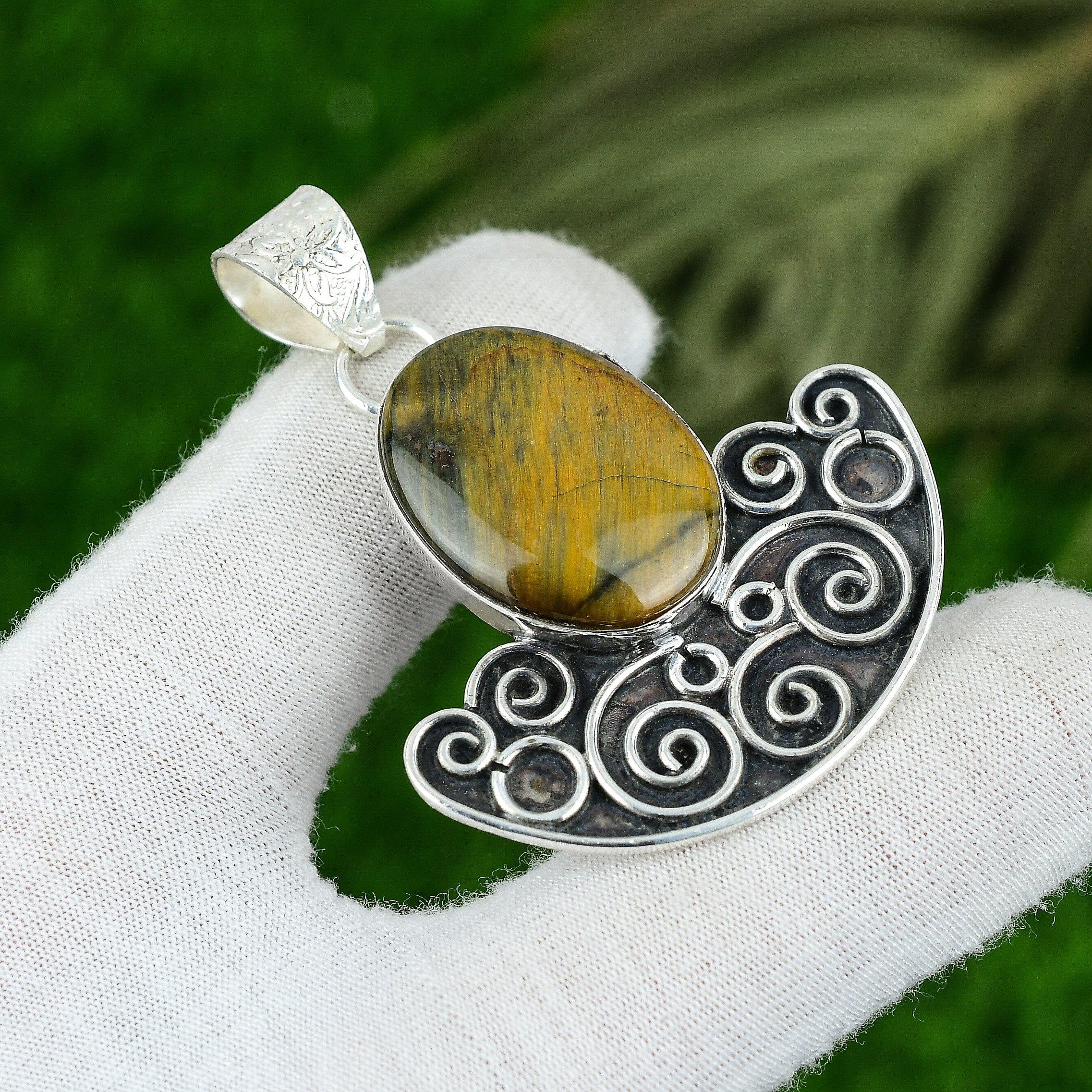 

Oval Natural Nellite Sterling Silver Anniversary Bezel Handcrafted Wife Pendant