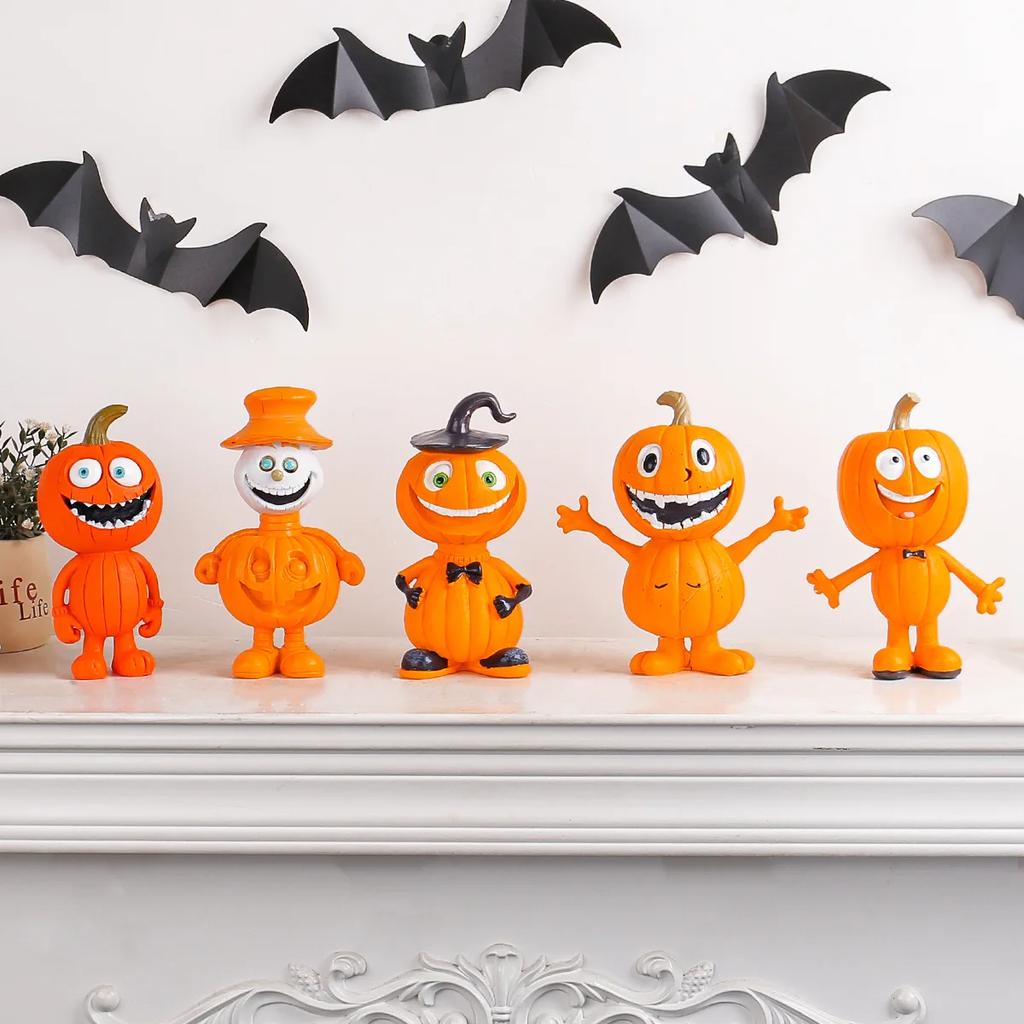 Decorative Knick-knacks Cartoon Pumpkin Man Statue Cute Figurine Resin Crafts for Halloween Decoration Evenements Kids Gift