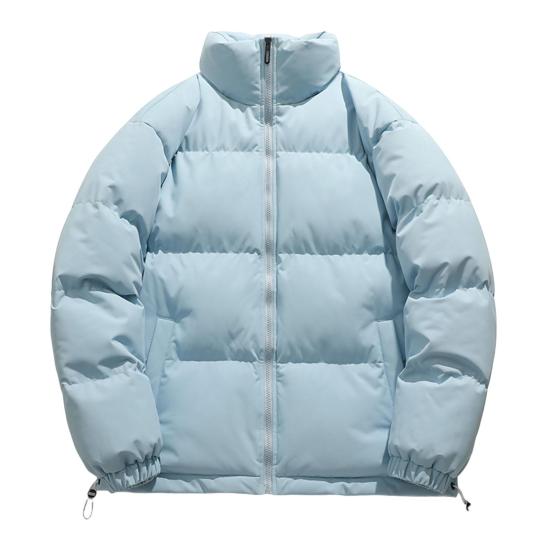 

Мужское женское утолщенное хлопковое пальто с воротником-стойкой и длинным рукавом, однотонное, на молнии, стеганое XL светло-синий