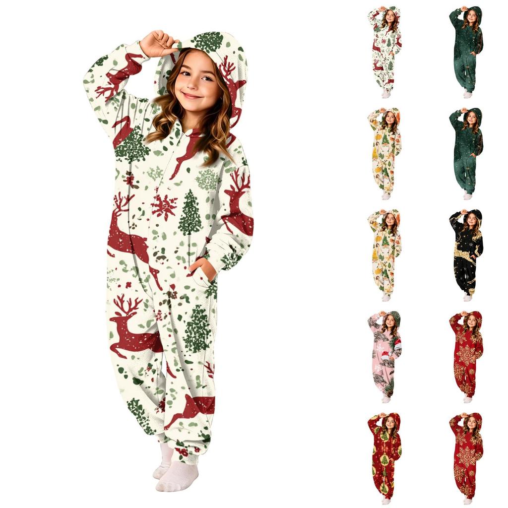 Børne Juleprint Flanel Bodystocking Loungewear Sæt til Småbørn Ferie Hyggelig Outfit