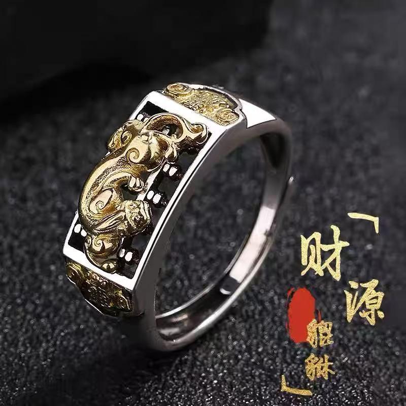Retro Pixiu 999 Sterling Silver Open Ring: Stylish Wealth & Luck Charm for Men and Women