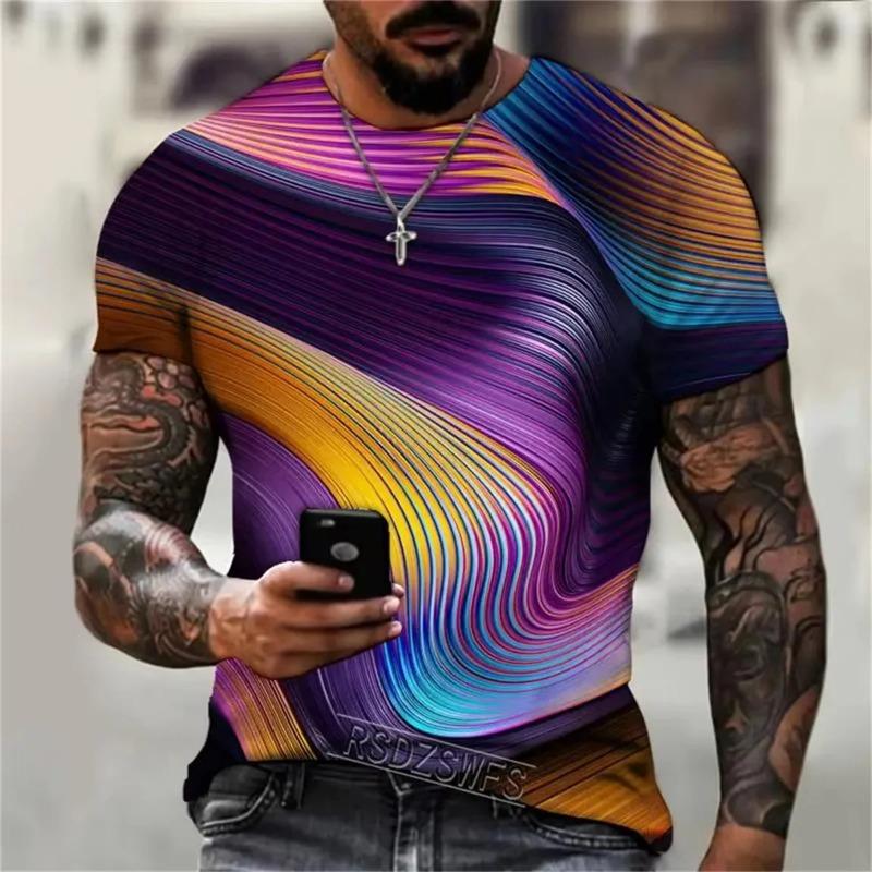 Fashion Casual Loose O Neck Short Sleeve Street T-Shirt Personality Tops Summer Men's Abstract Design 3d Printing T-Shirt