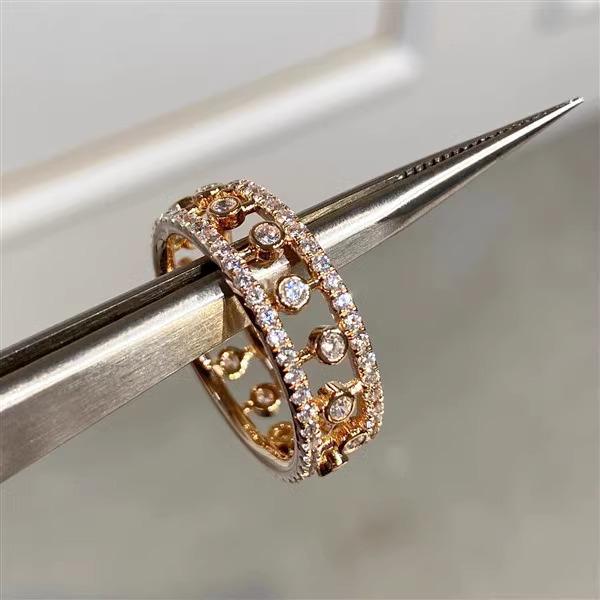 V Gold Dewdrop Ring: Women's 18K Rose Gold with Luxury Hollow Design and Full Diamonds, Non-Fading