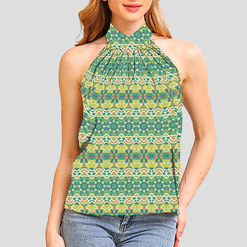 Women Summer Backless Halter Leopard Printed Sexy Pullover Vest Top