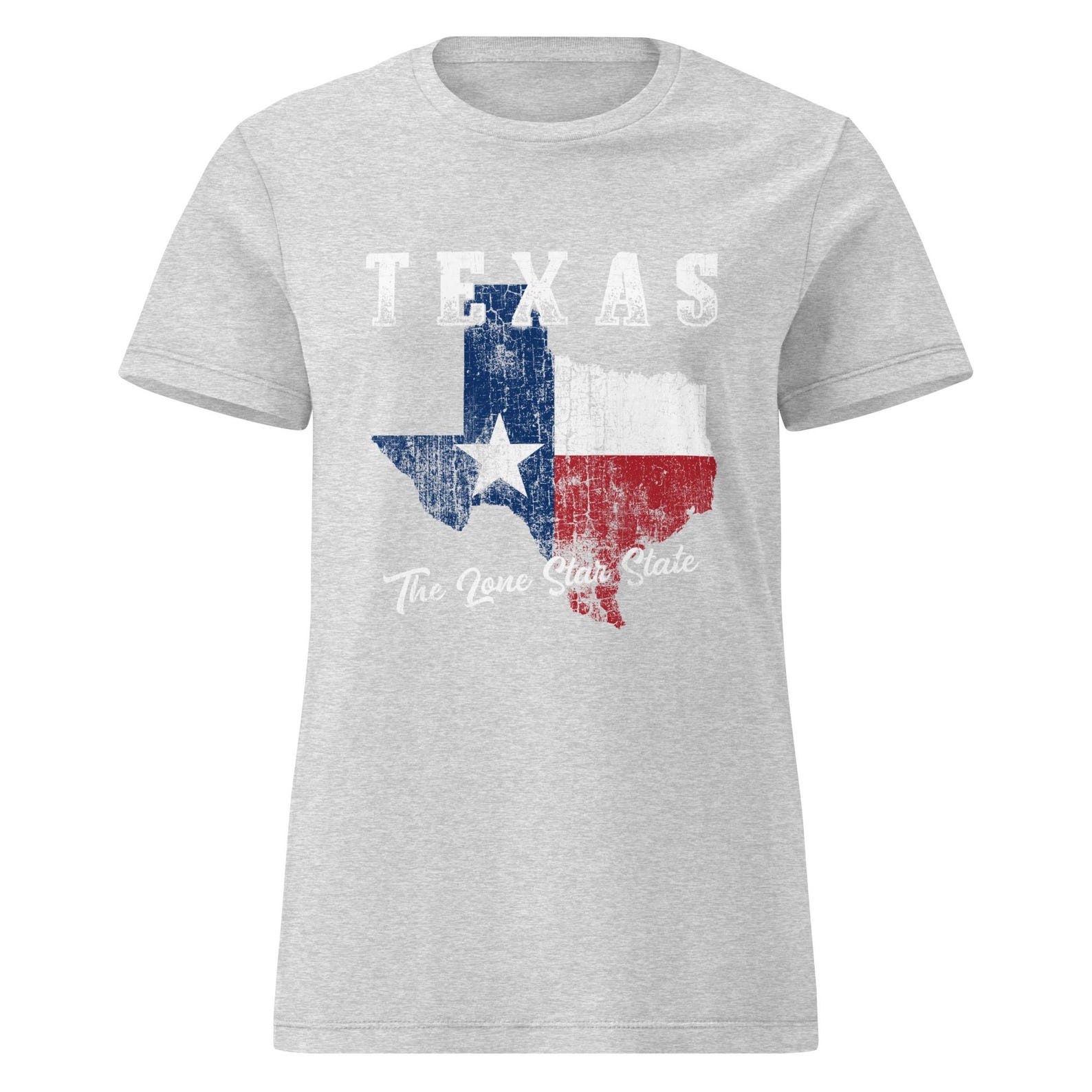 Texas State Flag Women s T-Shirt | Proud Texan, Distressed Texas Shaped Flag, Lone Star State Women’s Softstyle T-Shirt XL