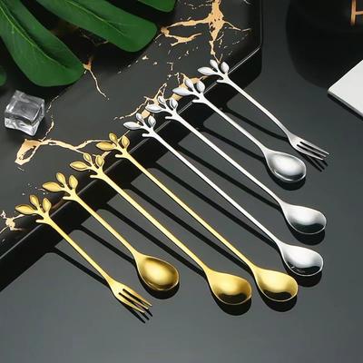Stainless Steel Coffee Spoon Golden Silver Fruit Scraping Spoon Fork Grapefruit Spoons Fork