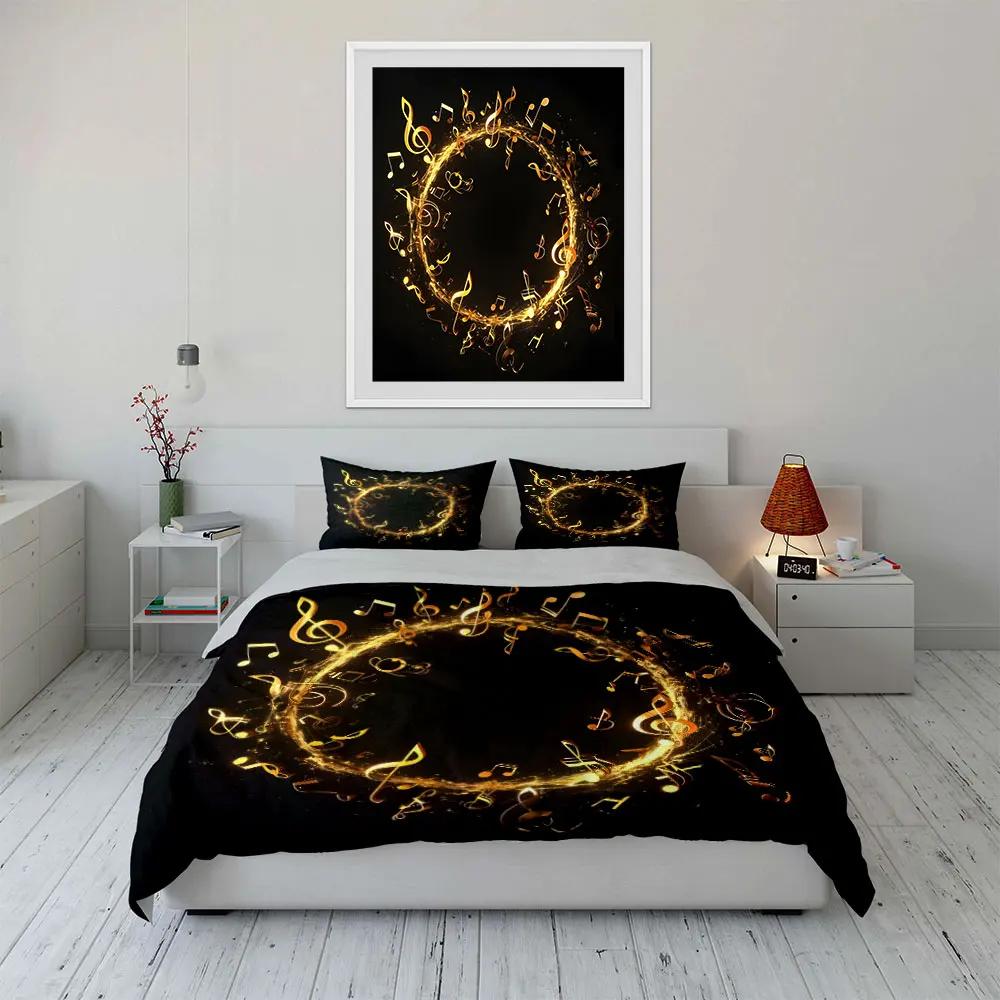 "Golden Musical Decor Set" Soft Comfortable Duvet Cover Bedding Set Included 1*Duvet Cover & 2*Pillowcases gift