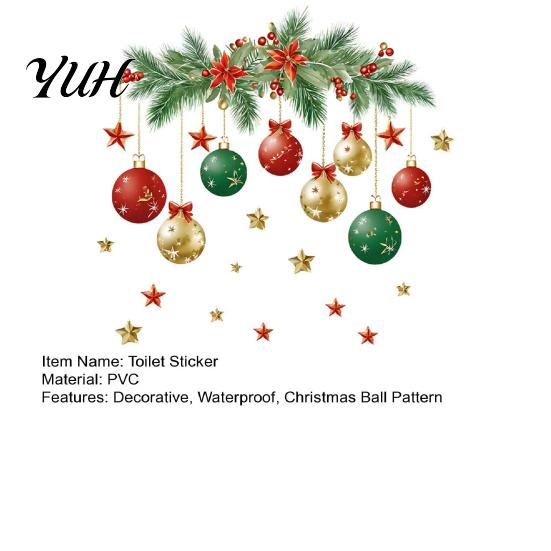 Removable Bathroom Wall Art Christmas Ball Toilet Sticker, Decoration Decal, Peel Stick Decal Waterproof Lid for Holiday Party PVC Stickers