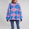 Winter hot sale V-neck rhombus splicing contrasting color loose knitted cardigan jacket women