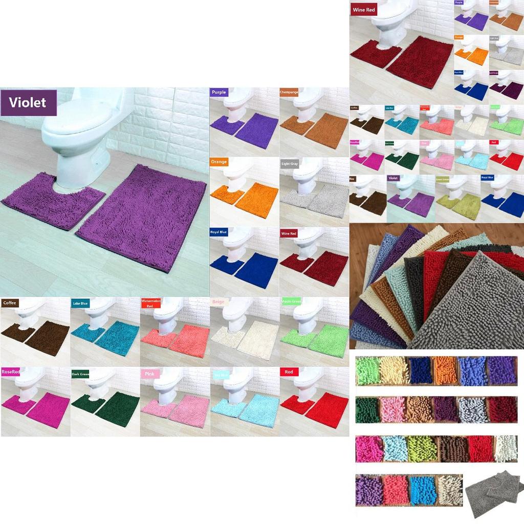 Ultra Absorbent 2 Piece Bath Mat Set Non-slip Toilet Pedestal Soft Foam Shaggy Chenille Rug