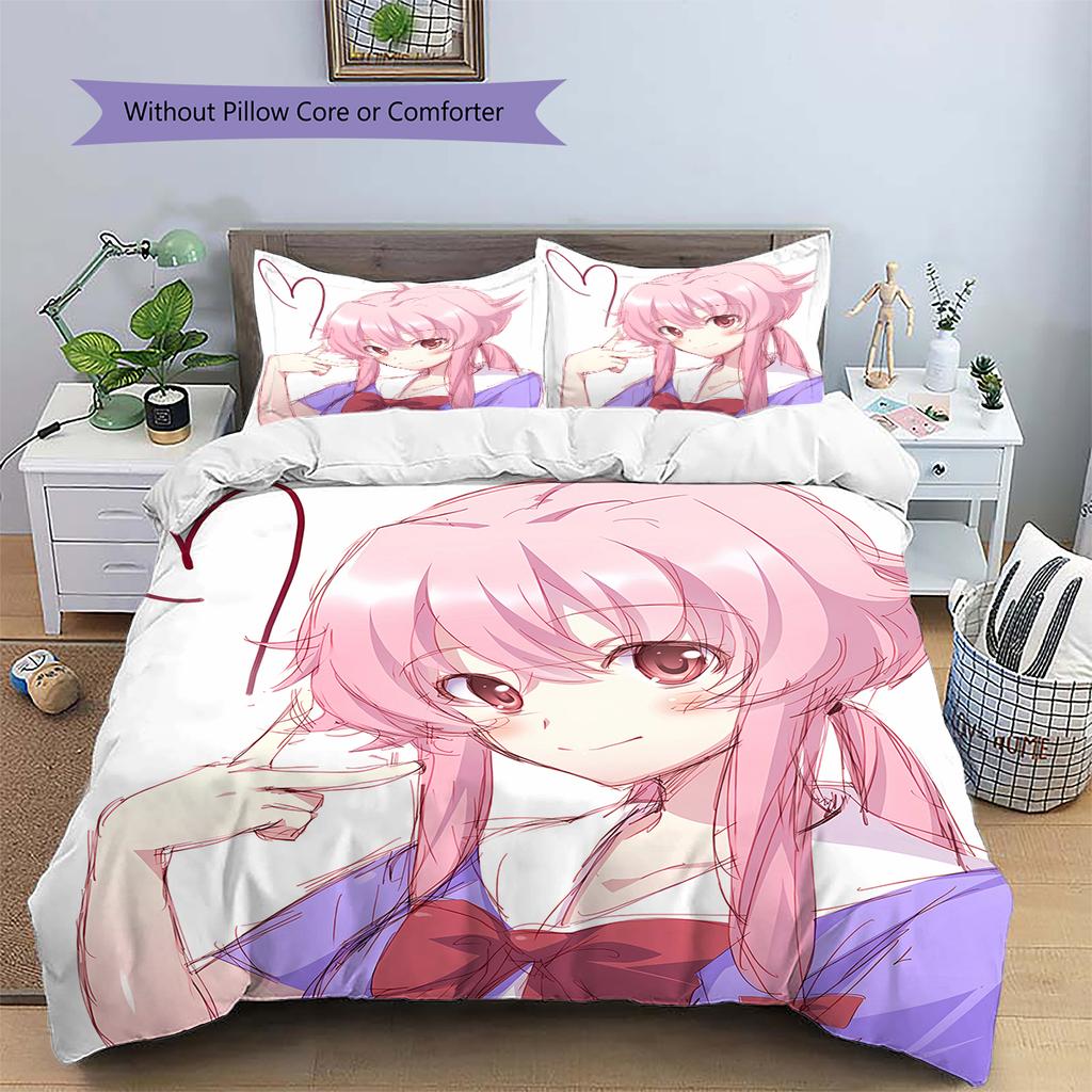 Gasai Yuno Pattern Bedding,Quilt Set Quilt Cover Pillowcase Home Birthday Gift (1 * duvet cover + 2 * pillowcase, without core)