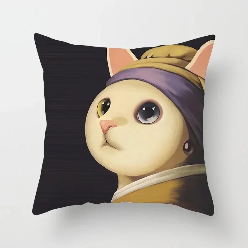Creative Cartoon Oil Painting Mona Lisa  Gogh Cushion Cover Portrait Painting Throw Pillow Case Cojines Decorativos Para Sofa