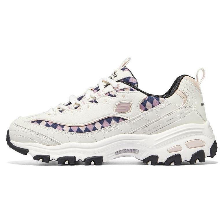 Skechers Mesh Fabric Synthetic Leather Checkerboard Bear Comfortable Versatile Daily Low-Top Dad Shoes Women sneakers White 896271-WMLT 38.5