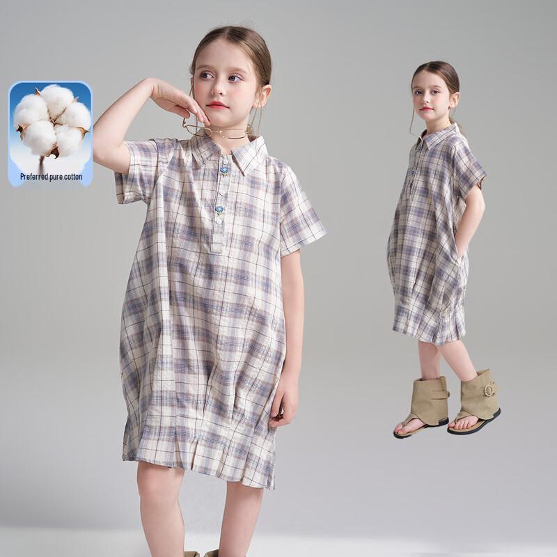Girls  Summer Plaid Shirt Dress 170