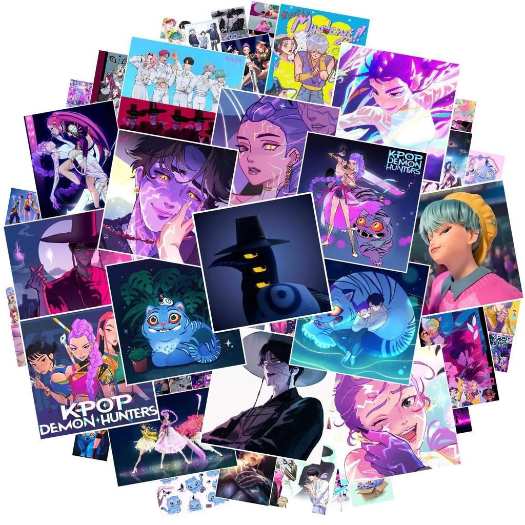 #50/55/60 Piezas Pegatinas KPop Cazadores de Demonios Pegatinas DIY KPop Cazadores de Demonios Scrapbooking Teléfono Equipaje Patineta Pegatinas Impermeables