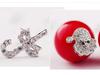 Christmas Reindeer Snowflake Red Pearl 925 Sterling Silver Stud Earrings