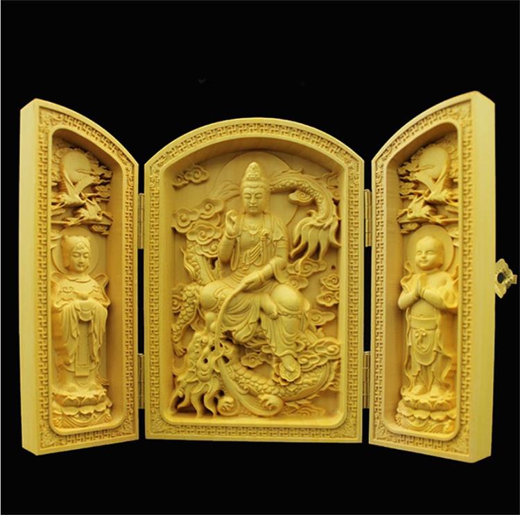 Wood Carving Guanyin, God of Wealth  Sculptures and Figurines High-quality Portable Home Room Office Wealth Luck Feng Shui Decor