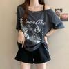 Large Size American Off-shoulder Front Shoulder Short-sleeved T-shirt Women's Summer New Fat Mm Loose Meat-covering Belly Top