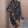 Spring and Autumn Women's Dress Fashion Temperament Elegant Printed Long Sleeve Dresses
