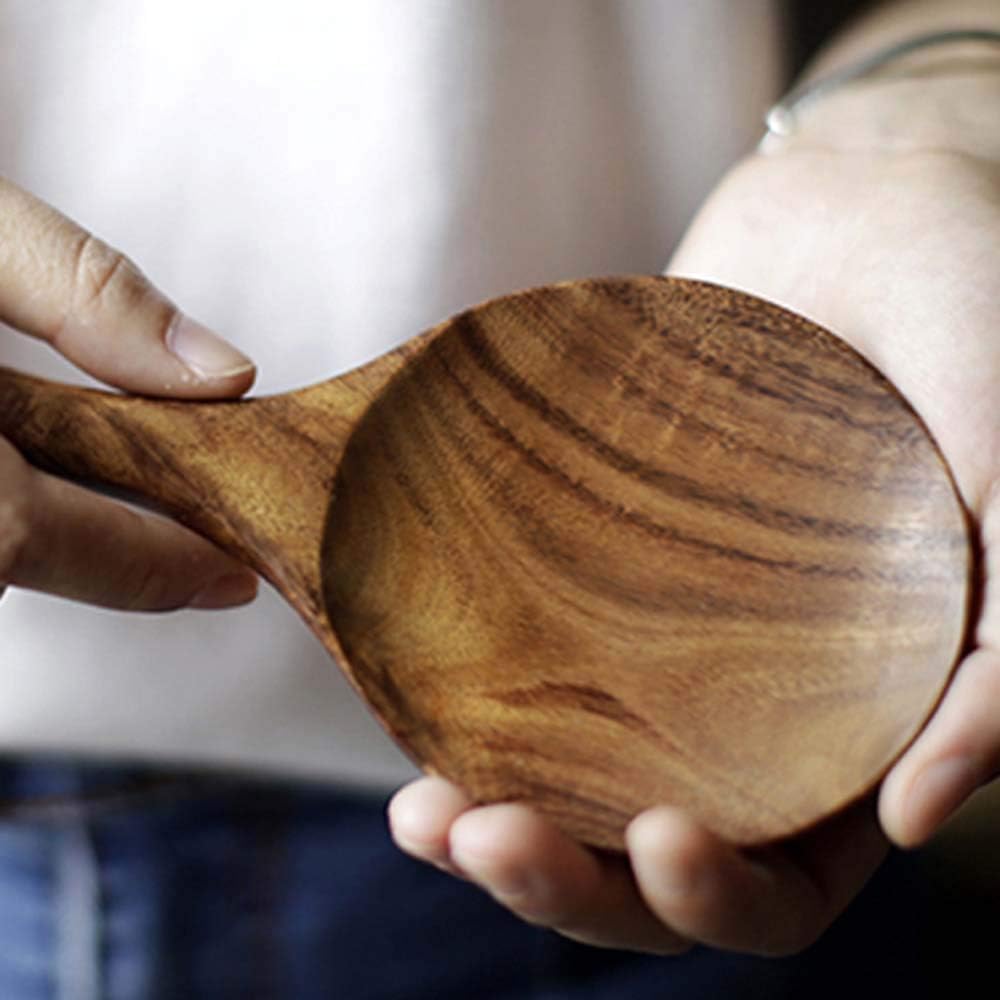 Natural Wooden Rice Paddle Serving Spoon, Wooden Rice Non-stick Paddle Rice Scooper Rice Spoon Rice Spatula for Rice Potato Salads,7 inch Serving