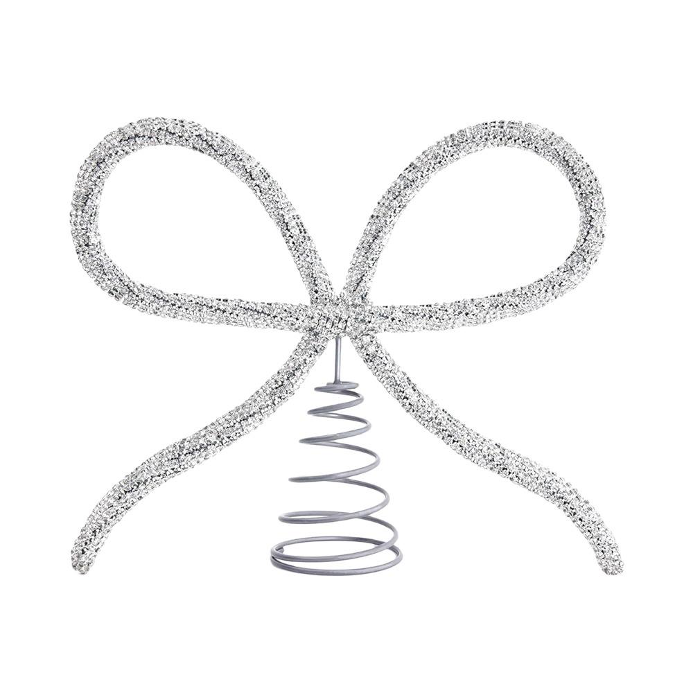 

New Rhinestone Bow Christmas Tree Topper Metal Gold/Silver Xmas Tree Ornament Extra Large Decorative Props Christmas Decoration срібний