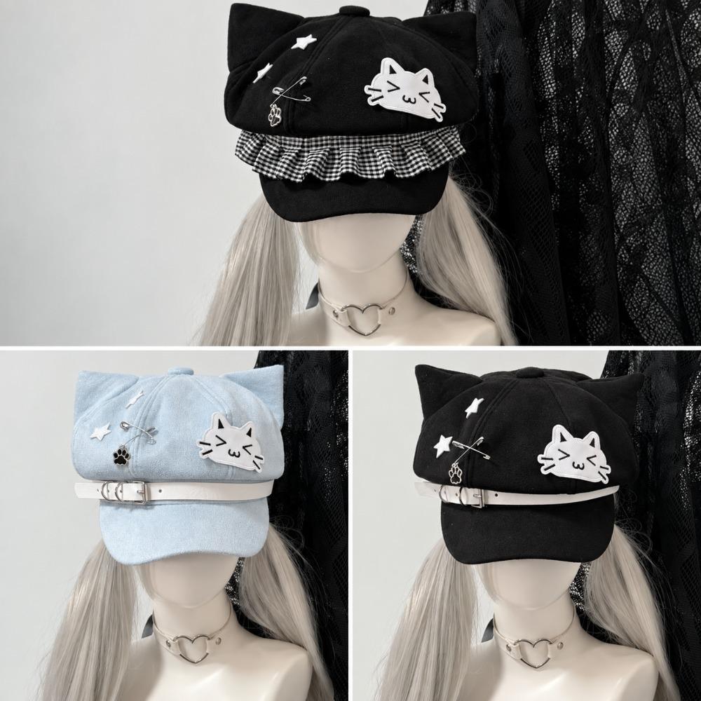 Subculture Beret Hat Kitten Ears Octagonal Cap Cute Newsboy Cap
