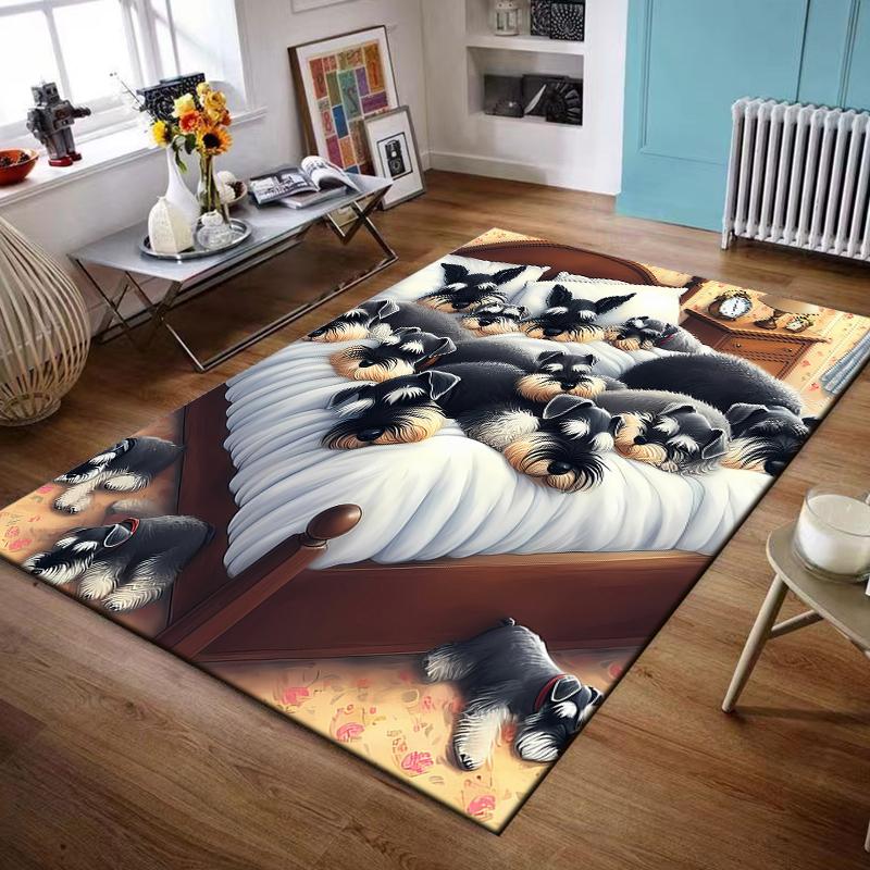 Flannel Rug Many Miniature Schnauzer Dogs Piled on Bed Cozy Cute Art Decor for Living Room Bedroom Gift for Women