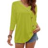 Women's Fashion Casual Three-quarter Sleeve Solid Color Button Round Neck Top