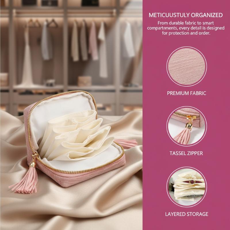 Jewelry Storage Bag With Tassel Pendant Multi Layer Lining Ring Necklace Packaging Large Capacity Travel Bracelet Storage Pouch