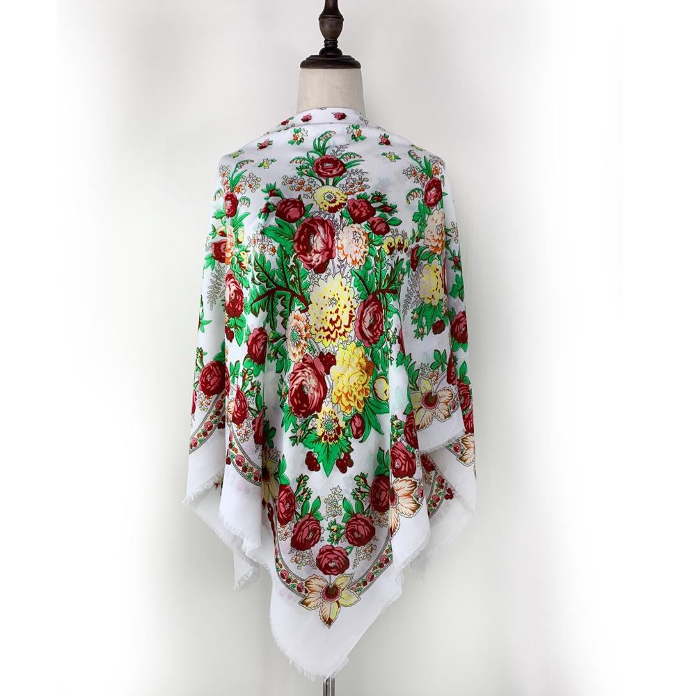130*130cm Breathable Thin Russian Square Scarf Women Luxury Floral Print Ukrainian Shawl Bandana Foulard Beach Stoles Scarves