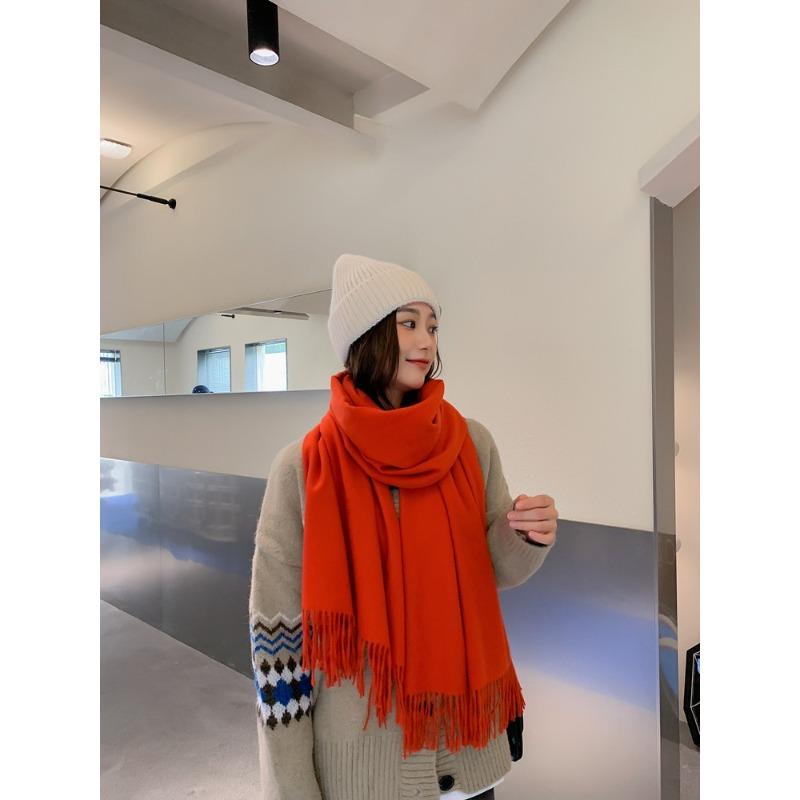 Scarf Women's Autumn and Winter New Wool Cashmere Scarf Versatile Men's Shawl Dual Purpose Solid Color Scarf