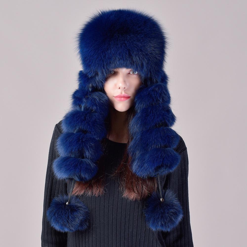 Fox Fur Hat, Korean Version of Women's Fur Hats, Rex Rabbit Hair Hat Top Real Hair Winter Warm Ear Hat