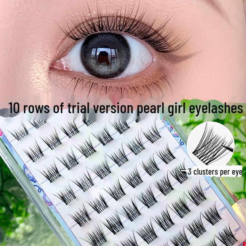 10-Reihen Klebe-Typ Pearl Girl Falsche Wimpern: Natürlicher Einzel-Cluster, Cartoon-Stil für einfache Anwendung