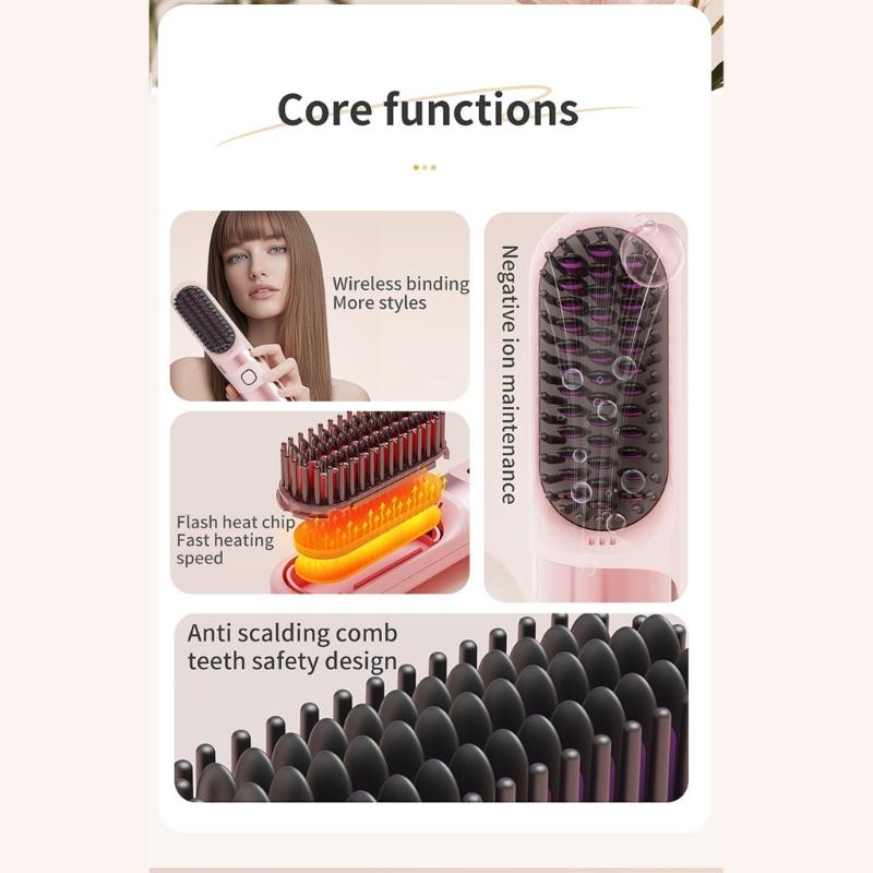 Double Purpose Hair Styler Brush USB Charging Hair Straightener 3600mAh Battery Ideal for Travel Efficient Styling