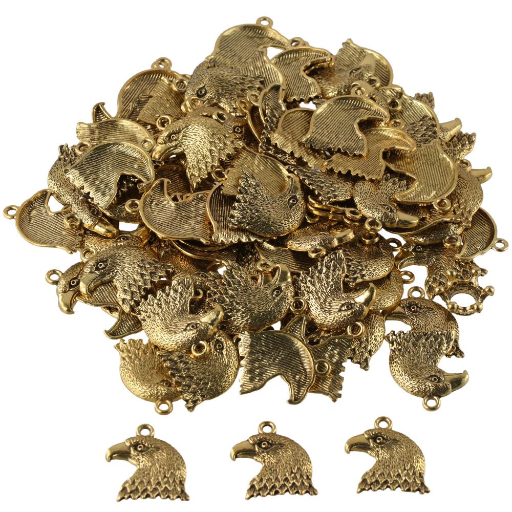 100Pcs Alloy Animal Head Charms 0.83*0.79inch. DIY Charms Gold Alloy Eagle Head Charms Girls