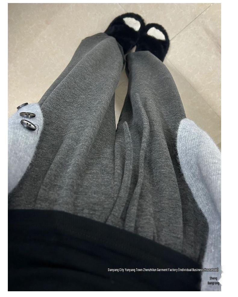 Women's High-Waisted Grey Knit Wide-Leg Pants - Spring/Autumn 2025 Collection
