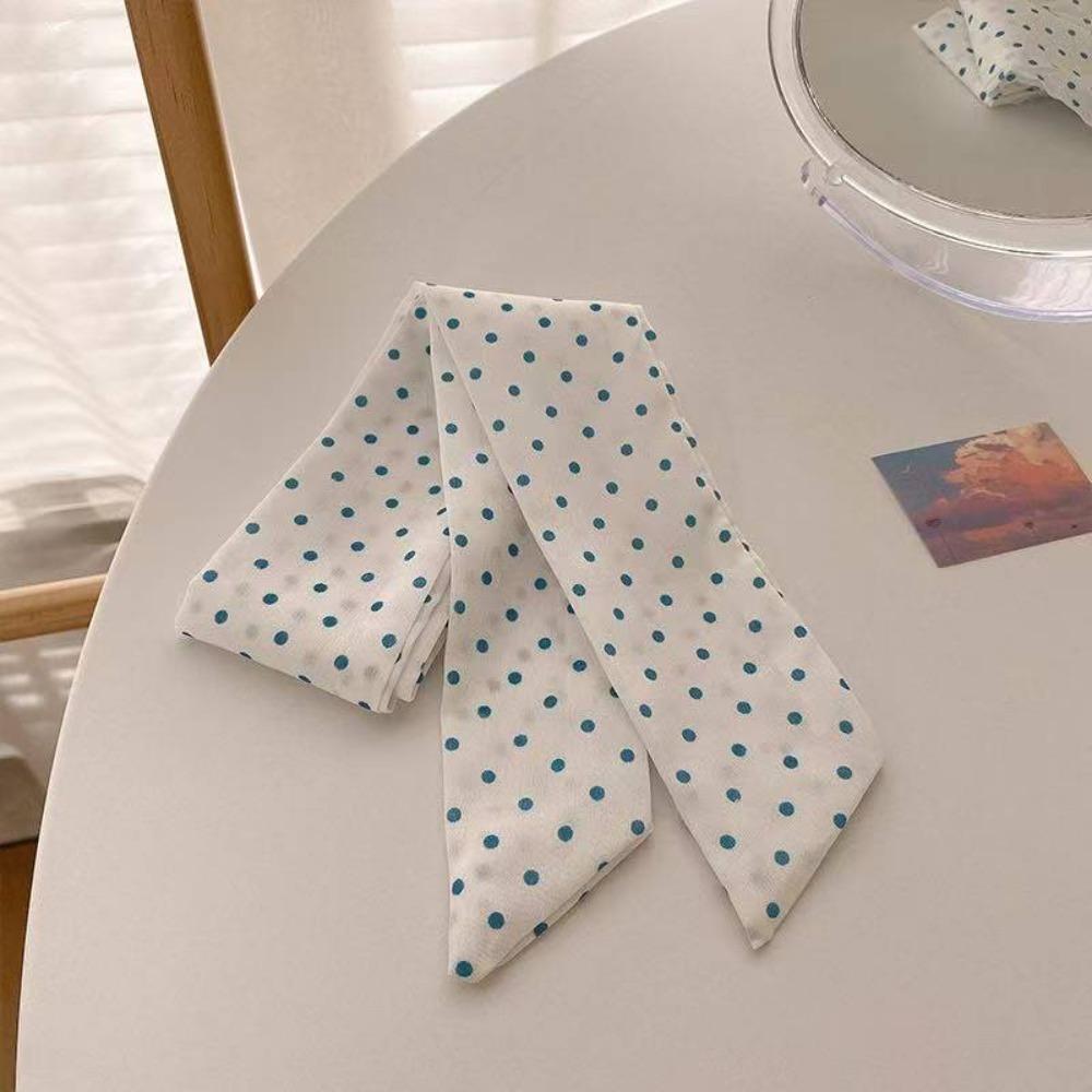 Fashion Light Blue Series Polka Dot Hair Band Plaid Pattern Thin Plaid Neckerchief Flower Plaid Head Band Hair Accessories