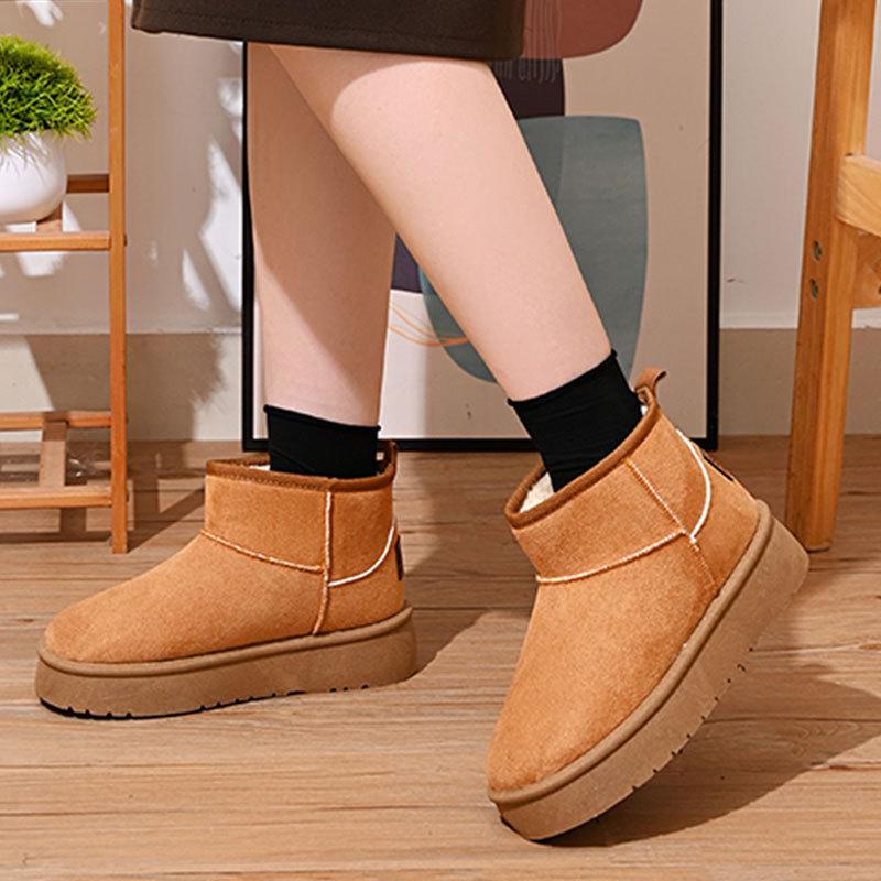 Bottes de neige classiques à plateforme pour femmes, bottines d'hiver chaudes en fausse fourrure, antidérapantes, confortables, doublure polaire en faux daim, bottines courtes