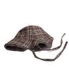 Winter vintage Japanese plaid fleece flat top reversible bucket hat women's fashion outdoor lace-up bucket hat