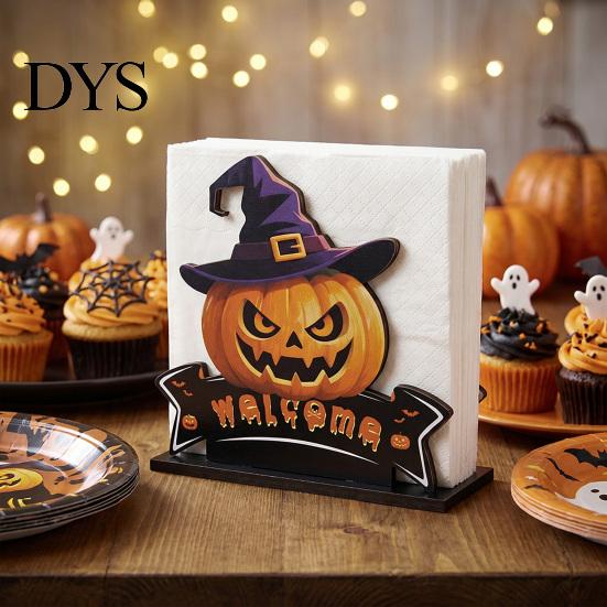 Wooden Craft Decoration Halloween Napkin Holder, Ghost Pumpkin Decorative Tabletop Tissue Dispenser, Paper Towel Dispenser Storage Organizer