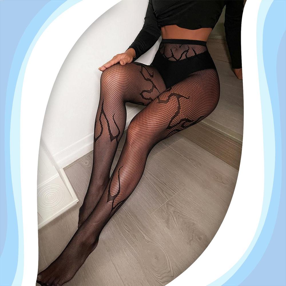 Sexy Flame Pattern Fishnets Black Fishnet Tights  for Dance Party/Halloween/Cosplay