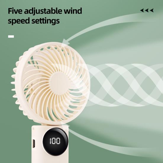 Portable Handheld Mini Fan 1200mAh Rechargeable 5 Speeds Personal Travel Fans with Digital Display 90 Degree Foldable Desk Fan for Outdoor