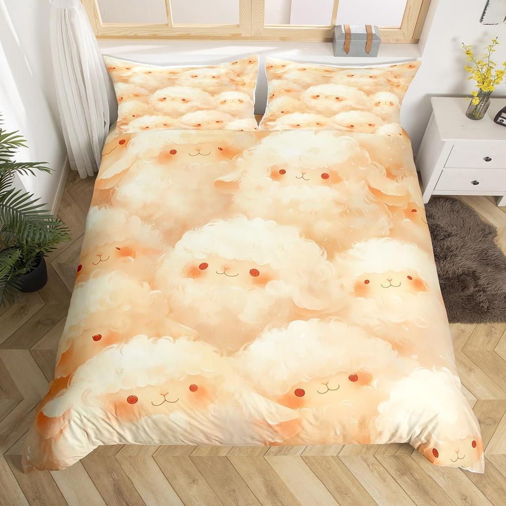 New Cute Farm Animals Duvet Cover King Size Cartoon Sheep Quilt Cover for Kids Boys Girls Teens Cute Animal Bed Set 3 Piece Set