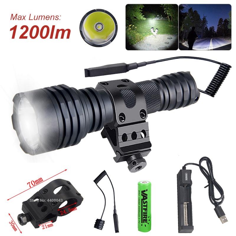 Powerful 500Yards C8s Professional Green Red Hunting Flashlight 1-Mode Torch USB Rechargeable Lantern+Switch+Mount+18650+Charger