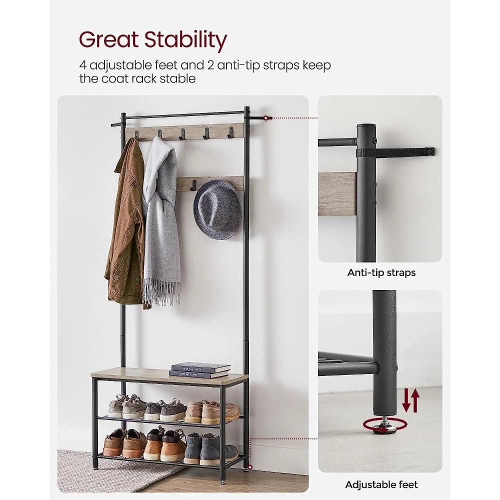 Coat Rack Hall Tree with Shoe Storage Bench Entryway Bench with Shoe Storage for Entryway Greige and Black