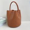 New woven bucket bag leather women's fashion portable messenger bag child and mother bag niche design portable