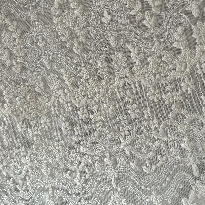 1Yards(90cm)/lot 150cm Wide Ultra Delicate Apricot Cotton Mesh Embroidery Lace Fabric Vintage Elegant Embroidered Fabric DIY Skirt Curtain Tablecloth