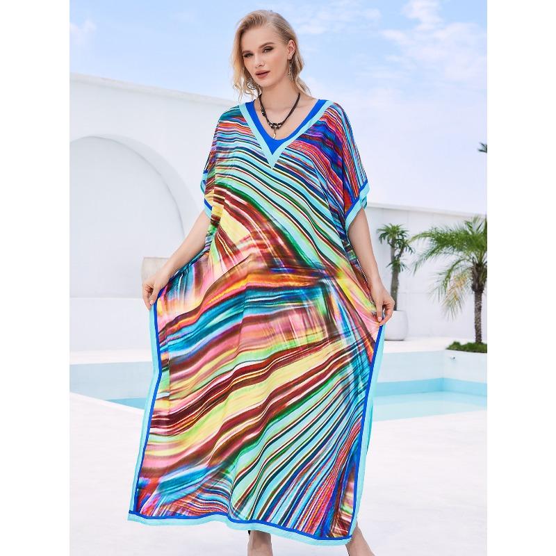 Blouse de plage coton humain imprimé ample robe de vacances bikini protection solaire chemise maillot de bain veste châle